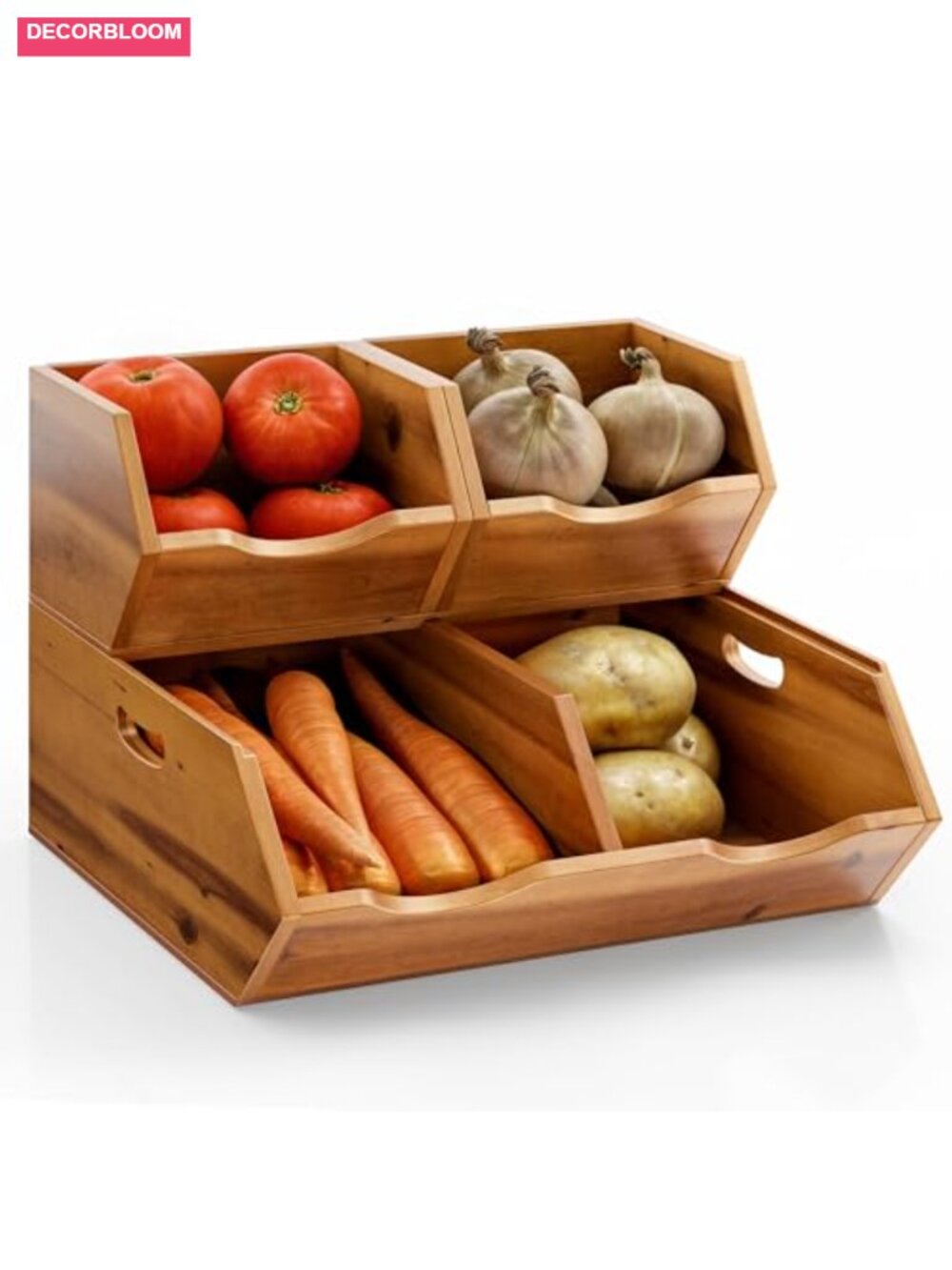 Stackable Acacia Wood Pantry Storage Bins Set of 3 Potato Onion Organizer